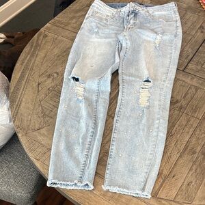one 5 one Light Blue Distressed Cropped Jeans
